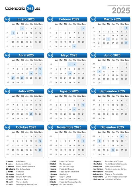 calendario 2025 con festivos