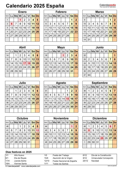 calendario 2025 por semanas