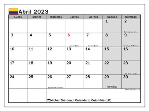 calendario abril 2023 colombia con festivos