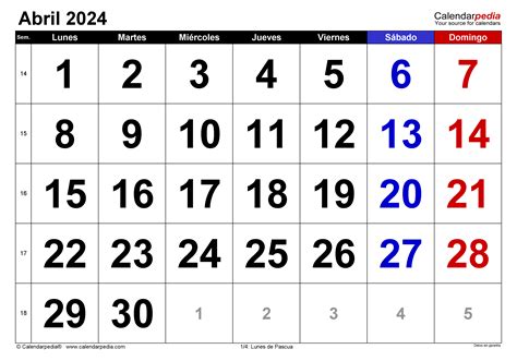calendario abril con festivos 2024