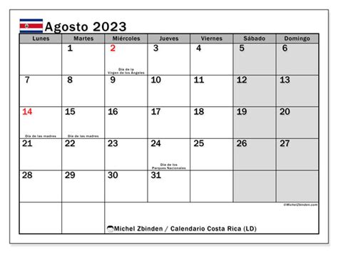 calendario agosto 2023 costa rica
