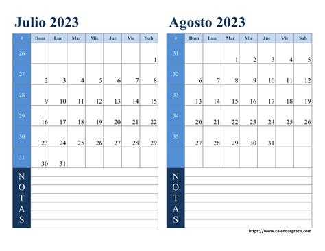 calendario agosto 2023 para rellenar