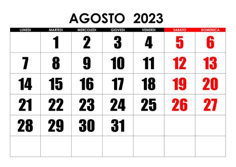 calendario agosto del 2023
