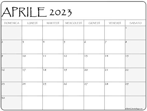 calendario aprile 2023 stampabile