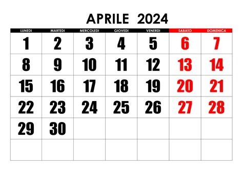 calendario aprile e maggio 2024