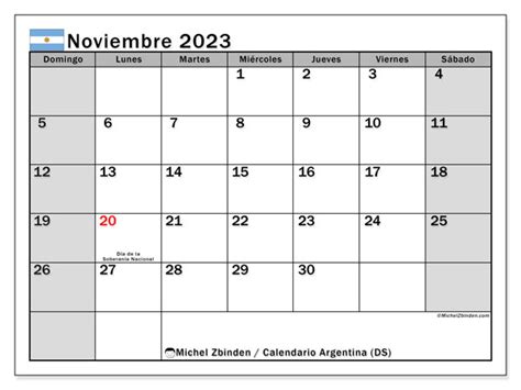 calendario argentina noviembre 2023