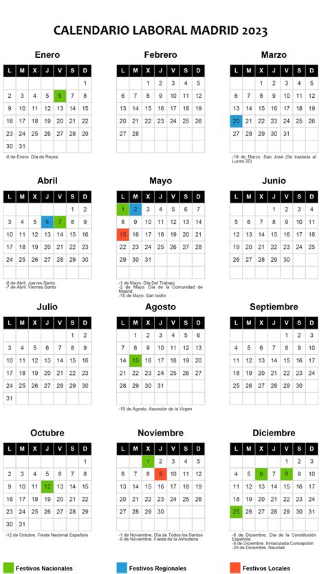 calendario co2023 comunidad de madrid