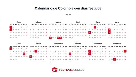 calendario colombia con feriados 2024