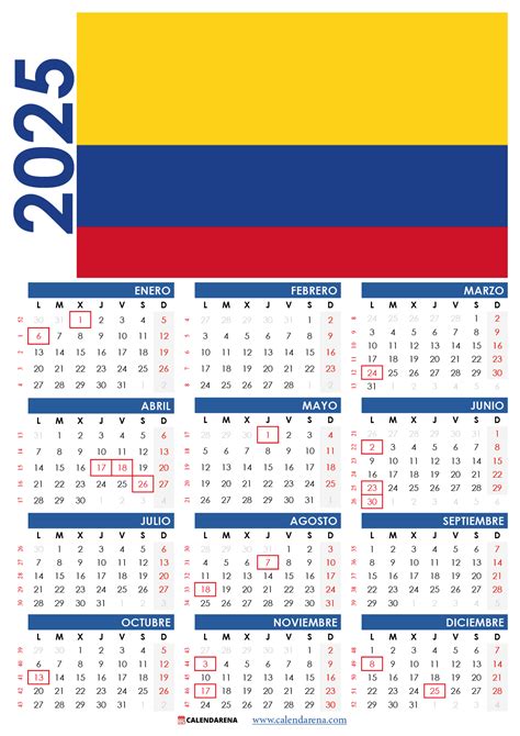 calendario colombia con festivos 2025