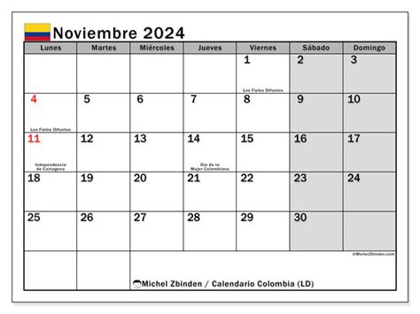 calendario colombia noviembre 2024