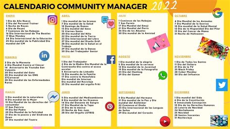 calendario community manager 2022