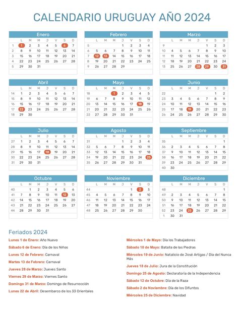 calendario con feriados 2024 uruguay
