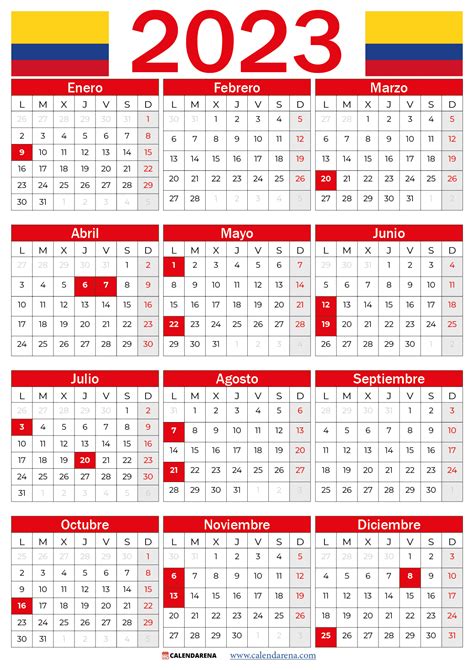 calendario con festivos en colombia 2023