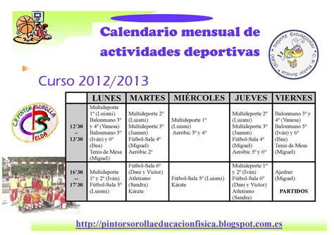 calendario de actividades deportivas