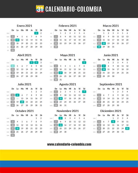 calendario de colombia 2021