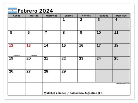 calendario de febrero 2024 argentina