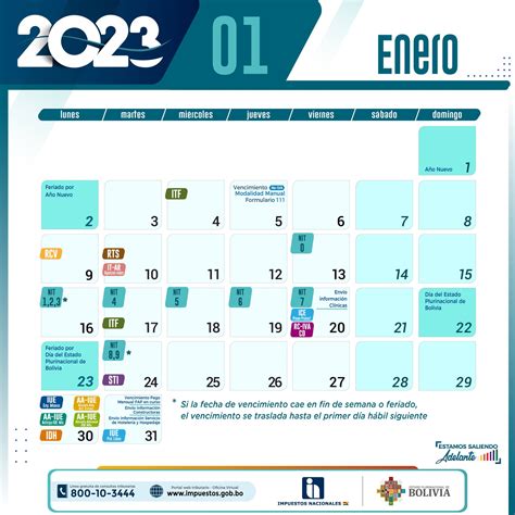 calendario de impuestos 2023 bolivia