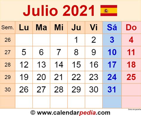 calendario de julio 2021 mexico