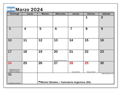 calendario de marzo 2024 argentina
