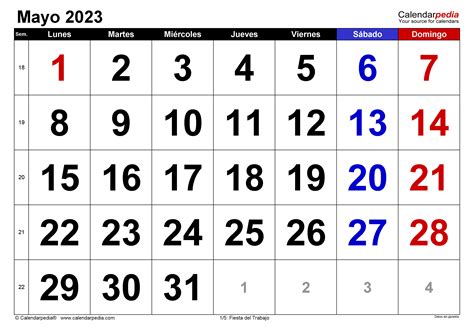 calendario de mayo 2023