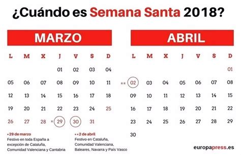 calendario de semana santa