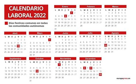 calendario de trabajo 2022