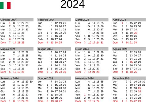 calendario del 2024 in italiano