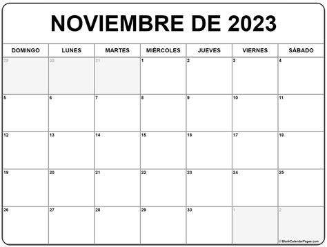 calendario del mes de noviembre del 2023