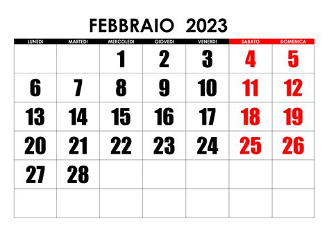 calendario di febbraio 2023