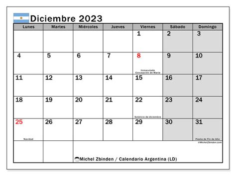 calendario diciembre 2023 argentina
