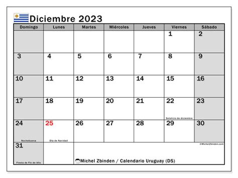 calendario diciembre 2023 uruguay