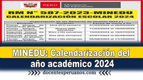 calendario escolar 2024 minedu peru