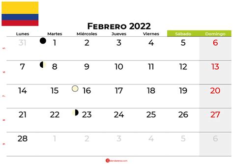 calendario febrero 2022 colombia