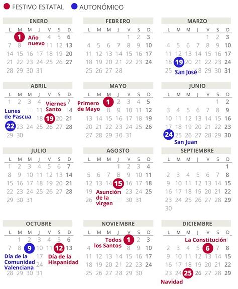 calendario festivo en valencia