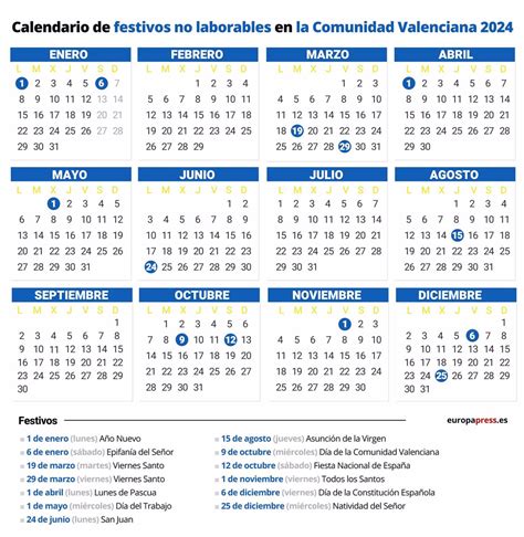 calendario festivos 2024 valencia