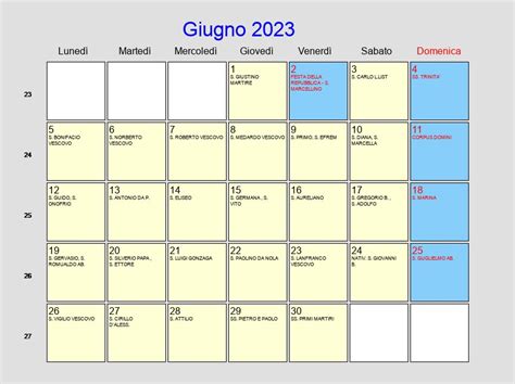calendario giugno 2023 con eventi