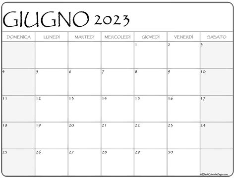 calendario giugno 2023 da stampare mensile