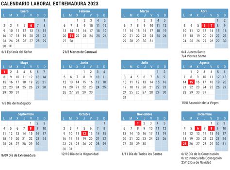 calendario laboral 2023 junta de extremadura