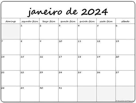 calendario mês de janeiro 2024