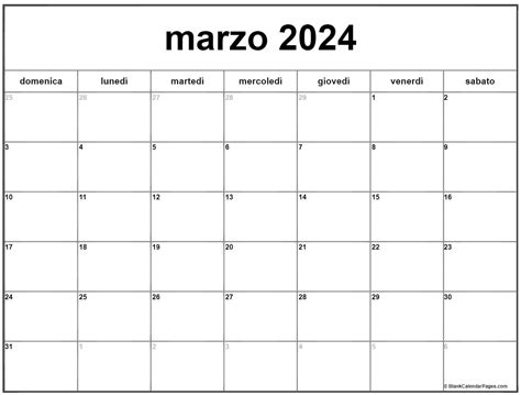 calendario marzo 2024 da stampare