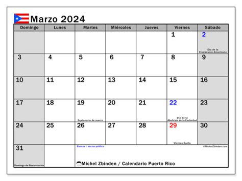 calendario marzo 2024 puerto rico
