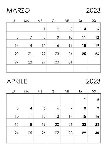 calendario marzo aprile 2023