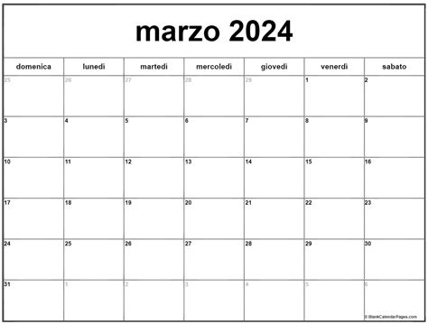 calendario mensile marzo 2024