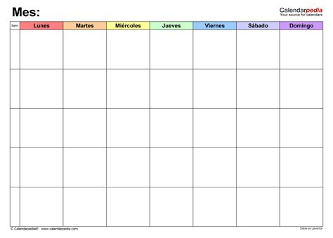 calendario mensual lunes a viernes