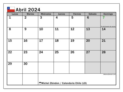 calendario mes de abril 2024 chile
