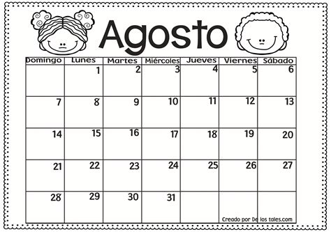 calendario mes de agosto
