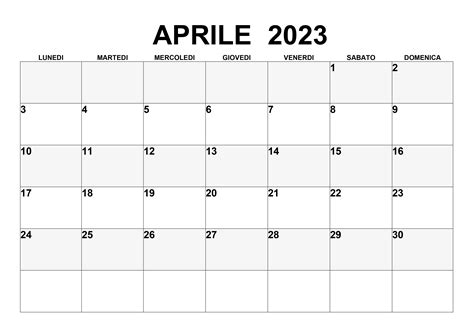 calendario mese aprile 2023 da stampare