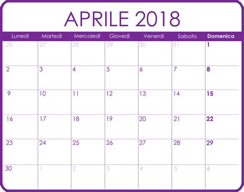 calendario mese di aprile