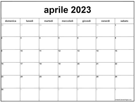 calendario mese di aprile 2023 da stampare