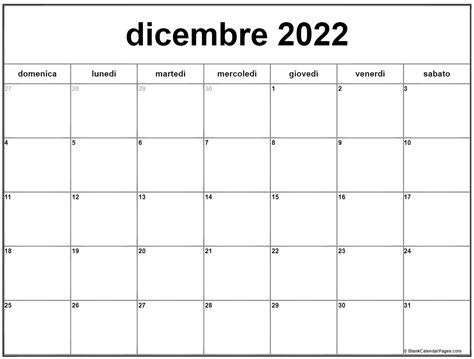 calendario mese dicembre 2022